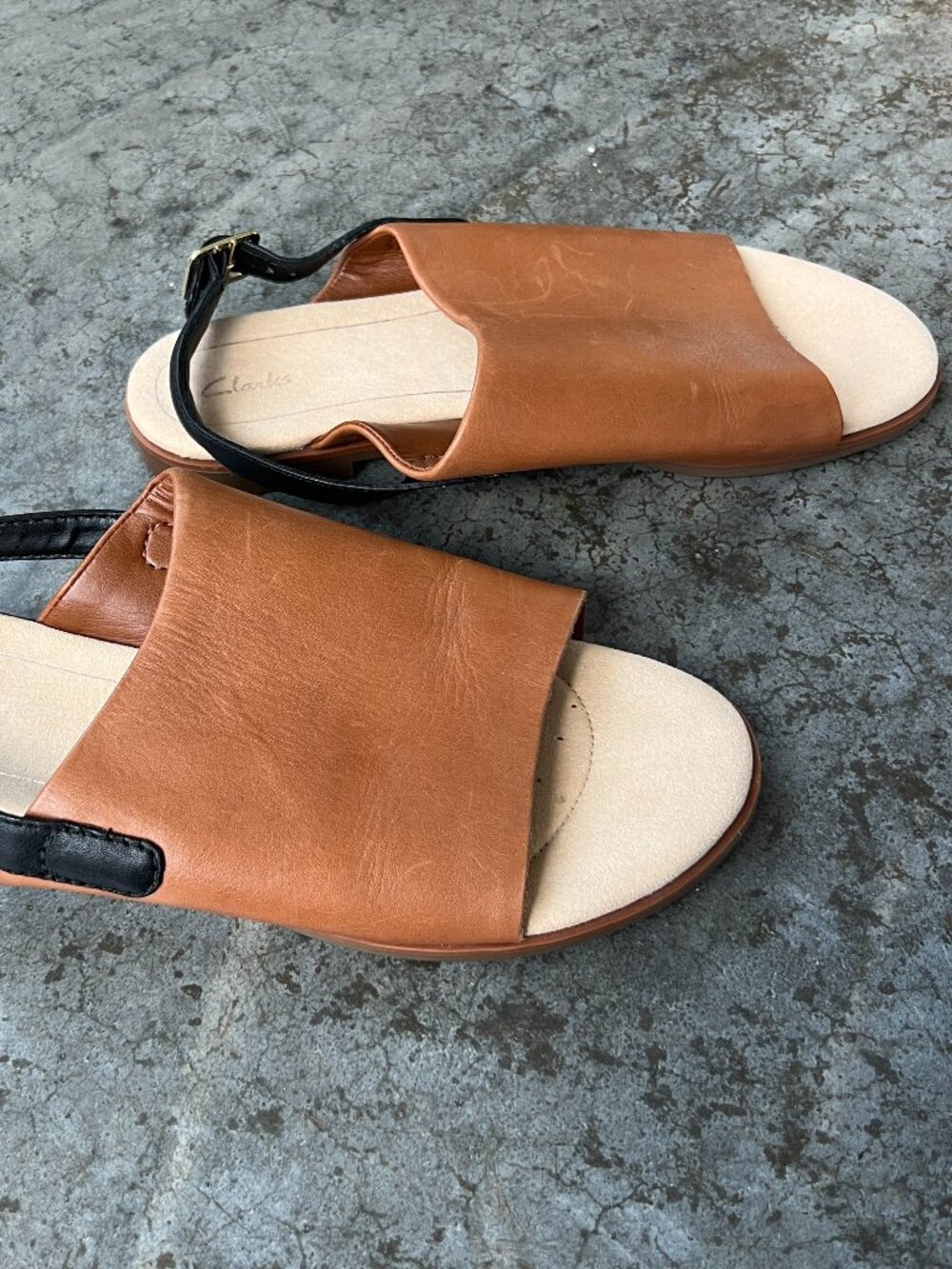 Clarks Bay Jasmine Open Toe Slingback Tan Leather Sandals Women's 9 - Picture 8 of 12